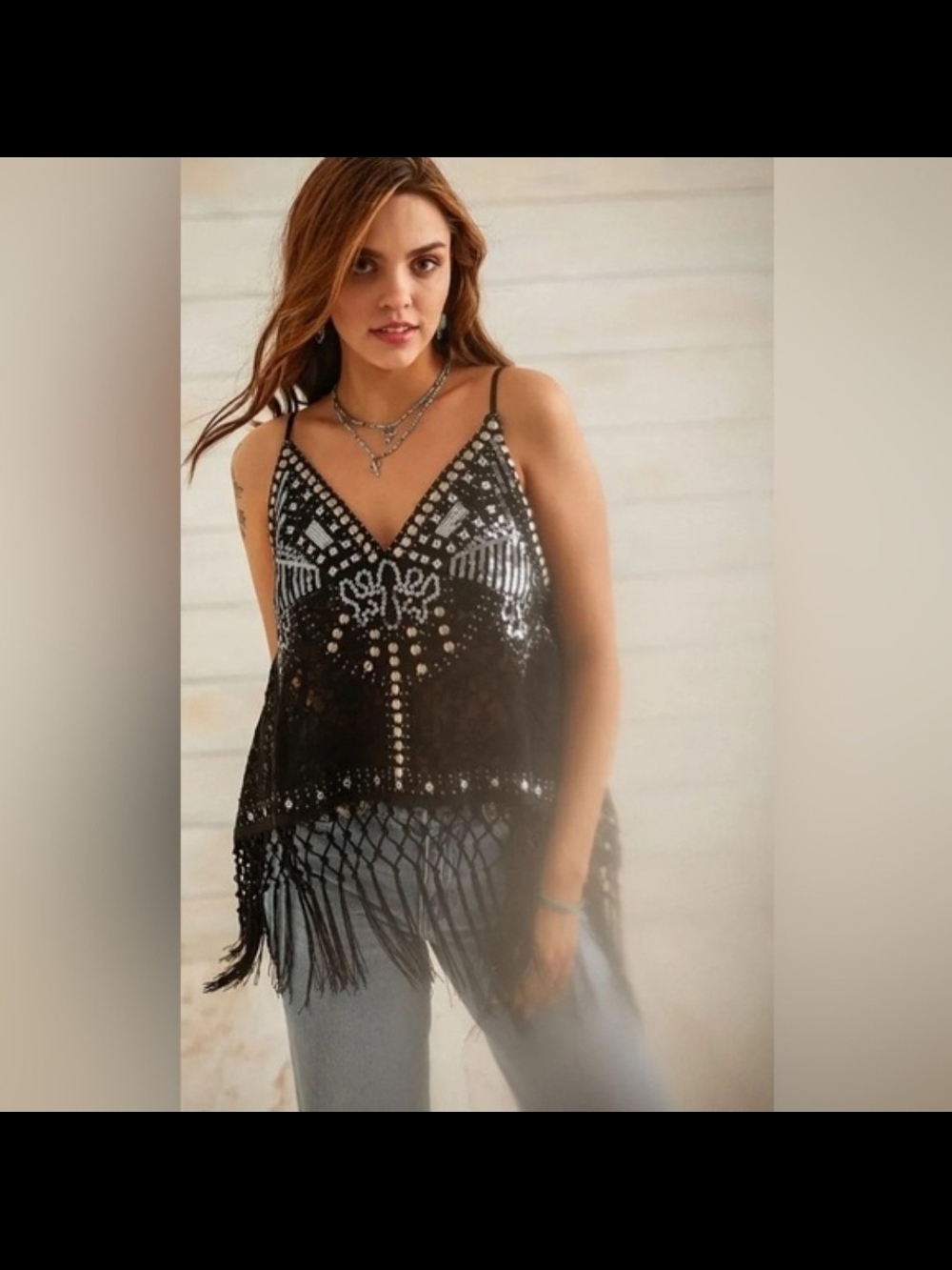 Sterling And Stitch Embellished Lace Cropped Tank NWOT